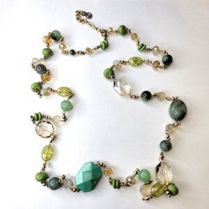 Green Glass Bead Long Necklace